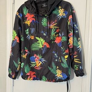 Bershka Black Tropical Floral Print Anorak Jacket  Size XS-S
